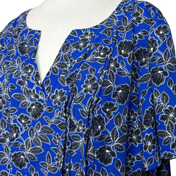Liz Claiborne Blouse Short Sleeve Blue Floral Size XXL Plus Size - Picture 4 of 8